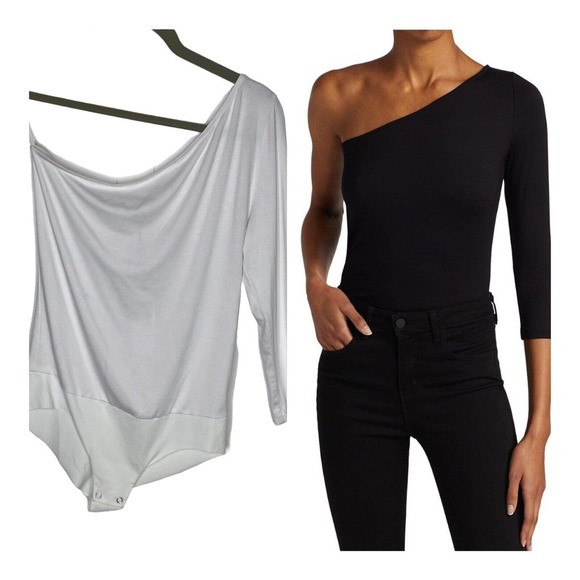 NWT L’Agence Womens Stacy One Shoulder Bodysuit Size Small 3/4‎ Sleeve White - Picture 1 of 8